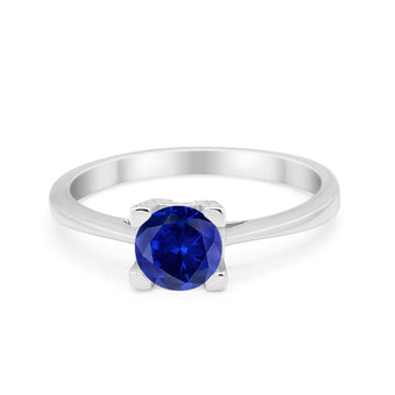 Solitaire Wedding Ring Round Simulated Blue Sapphire CZ 925 Sterling Silver